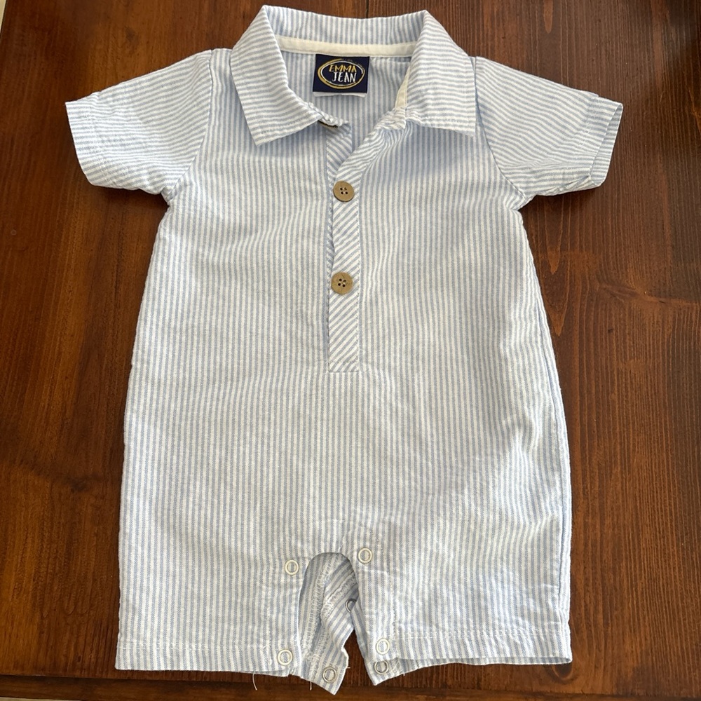 Emma Jean NWOT Blue Striped Button-Up Romper